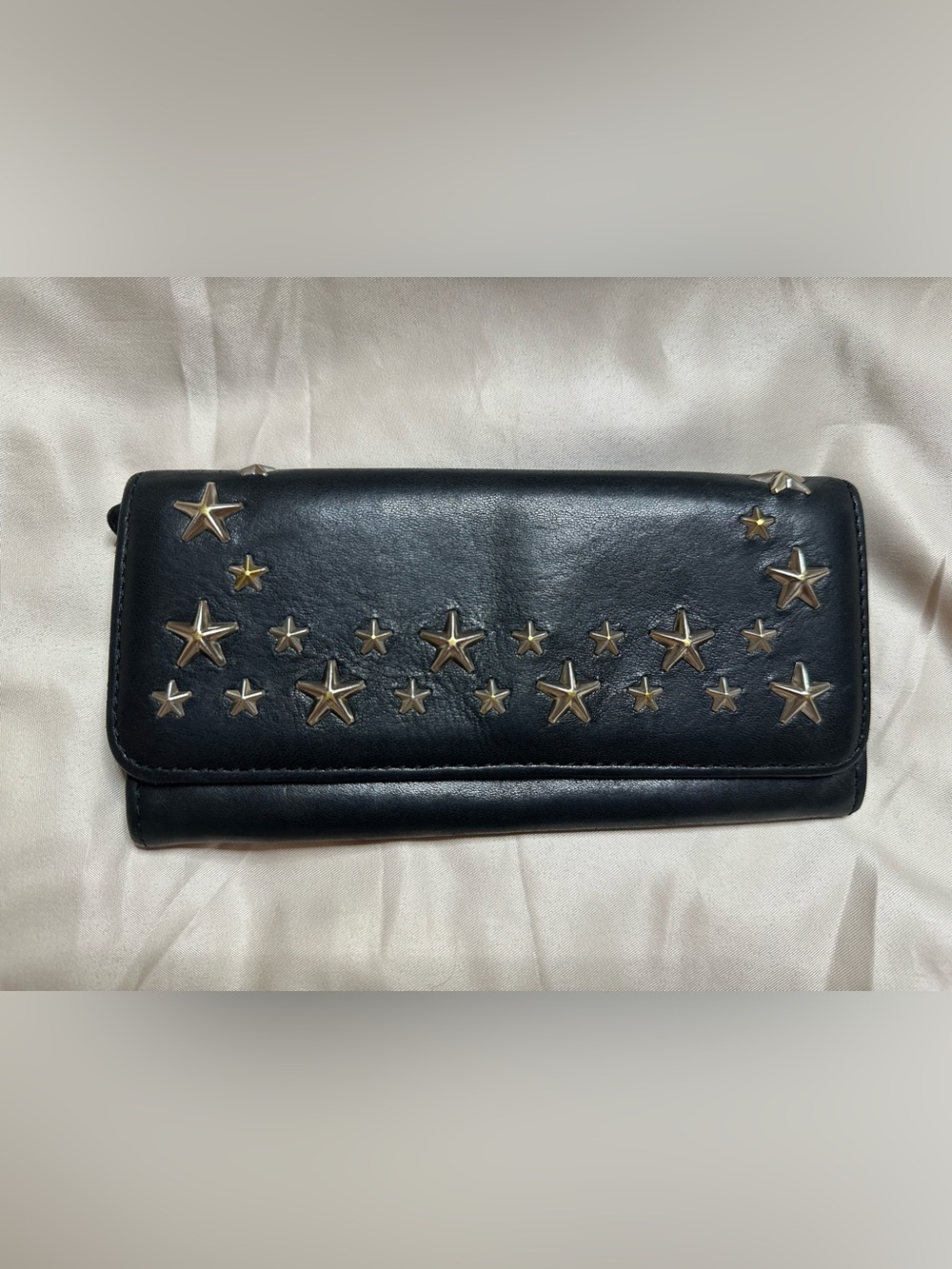 Authentic Jimmy Choo Star Stud Black Leather Long Wallet